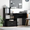 A black filing cabinet with drawers and shelves, part of a desk setup. Produktbild-Vorschau