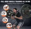 A man is performing a squat exercise with a barbell on his shoulders. There are diagrams of different muscle groups being worked. Produktbild-Vorschau