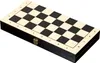 A closed wooden chess board case with a chessboard pattern on the lid. Podgląd zdjęcia produktu