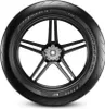 A motorcycle tire mounted on a black rim, shown from the front. Podgląd zdjęcia produktu
