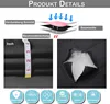 Product details diagram showing layers of fabric, a measuring tape, and close-up of material with icons representing features. Voir les images du produit