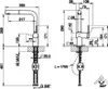 Technical drawing with dimensions of a faucet. Podgląd zdjęcia produktu