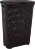 A dark brown laundry basket with a rattan-like texture and a lid, shown from a slight angle against a white background. Podgląd zdjęcia produktu