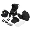 A collection of baby travel system components laid out on a white background. Voir les images du produit