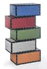 A stack of five rectangular storage boxes in different colors: blue, red, green, gray, and orange. Produktbild-Vorschau