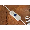 A close-up shot of a white thermostat control with a blue slider, attached to a white cord, resting on a textured wooden surface. Produktbild-Vorschau