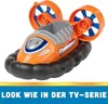 A toy hovercraft with two propellers on top, in orange and black colors. The background is white, and there is a blue banner with white text at the bottom. Produktbild-Vorschau
