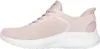 A side view of a pink Skechers sneaker with a white sole. Voir les images du produit