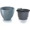 Two planters are shown side-by-side against a white background. The planter on the left is a large, light gray pot. The planter on the right is a dark gray insert pot with handles. Produktbild-Vorschau