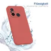 A red phone case is shown with water splashing around it, suggesting it is water-repellent. Text in German indicates this feature. Produktbild-Vorschau