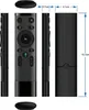 Multiple views of a black remote control with dimensions indicated. Voir les images du produit