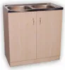 A double sink cabinet with light wood doors and silver handles, set against a white background. Produktbild-Vorschau