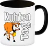 Kuhten Tag Kaffeebecher Schwarz in weiß mit Kuh zum Thema Produktbild-Vorschau 1