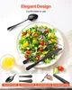A black cutlery set is displayed on a plate of salad, with additional close-up shots of individual pieces and features at the bottom. Voir les images du produit