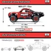 A diagram showing the dimensions of an Arrma RC Mojave Grom truck, followed by a size comparison with other RC vehicles. Produktbild-Vorschau