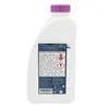 A white plastic bottle of coolant with a purple cap, showing a label with text and safety symbols. Produktbild-Vorschau