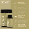 A product shot of TNT Omega-3 Fischöl supplements with accompanying marketing text and icons. Produktbild-Vorschau