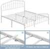 An image of a white metal bed frame with two inset images showing assembly instructions. Produktbild-Vorschau