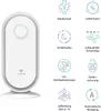 A white air purifier with various feature icons and German text descriptions. Produktbild-Vorschau