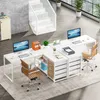 An office space with L-shaped desks, chairs, computers, and office supplies. Anteprima dell’immagine prodotto