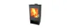 A modern black wood-burning stove with a glass door showing flames. Produktbild-Vorschau