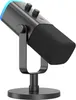 A black USB/XLR microphone on a stand against a white background. Produktbild-Vorschau