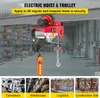 A collage showing an electric hoist and trolley, with smaller images depicting car manufacturing, warehouse storage, logistics, and construction sites. Podgląd zdjęcia produktu
