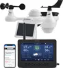 A weather station with an outdoor sensor unit and a display console, along with a smartphone showing weather data. Náhled obrázku produktu