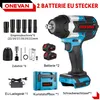 A collection of items related to a cordless impact wrench, including the wrench itself, batteries, charger, sockets, and a storage case. Produktbild-Vorschau