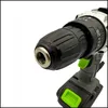 A close-up view of the chuck and part of the body of a cordless drill. Produktbild-Vorschau