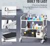 A stainless steel laboratory cart filled with various lab equipment and supplies. Voir les images du produit