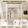 A loft bed with a desk and shelves, shown with close-up views of its features. Produktbild-Vorschau