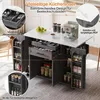 A kitchen island with various storage compartments and a marble-effect countertop, featuring close-up insets highlighting specific design elements and text callouts. Anteprima dell’immagine prodotto