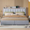 Boxspringbed - 160 x 200 cm, grijs, linnen en metaal, met Productafbeelding-voorbeeld 2