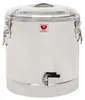 A stainless steel food warmer with a spigot and a logo on the front. Produktbild-Vorschau