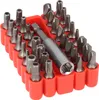 A set of screwdriver bits and a magnetic bit holder are neatly arranged in a red plastic organizer tray. Anteprima dell’immagine prodotto