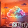 A bedroom decorated with a large, colorful cloud light and smaller cloud decorations on the wall, with a bed and bedside table visible. Produktbild-Vorschau