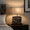 LED Tischleuchte, Holz, Stoffschirm, grau, schwarz, H 50 cm Produktbild-Vorschau 5