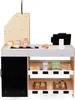 A wooden toy market stand with various play food items and accessories. Produktbild-Vorschau