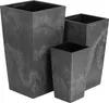 Set 3x Blumentopf H 20 / 26 / 32 cm Hohes Trapez Grau Beton Produktbild-Vorschau 1