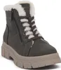 A single gray winter boot with white fur trim and brown laces is shown against a white background. Produktbild-Vorschau