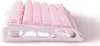 A pink mechanical keyboard with a unique, organic-looking white base. Produktbild-Vorschau