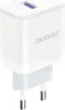 A white USB charger with a purple USB port and silver prongs. Náhled obrázku produktu