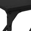 Close-up of the corner of a black console table, showing the connection between the tabletop and the metal leg. Náhled obrázku produktu