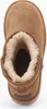 A top-down view of a brown suede boot lined with cream-colored shearling. Produktbild-Vorschau