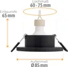 A close-up side view of a black LED downlight with measurement annotations. Produktbild-Vorschau