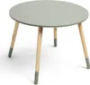 A round, light gray table with three wooden legs, each with a gray tip, is shown against a white background. Náhľad obrázku produktu