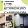 A collage showing a solar-powered light fixture with its separate solar panel, and then the light fixture installed and illuminated outdoors. Anteprima dell’immagine prodotto