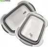 Two collapsible basins are shown, one nested inside the other. Voir les images du produit
