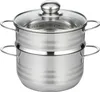 A stainless steel steamer pot with a glass lid and two tiers, shown against a white background. Produktbild-Vorschau